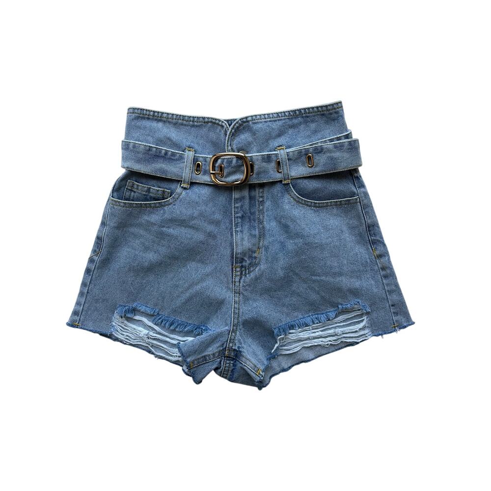Kittenish High Waisted Boho Belted Denim Shorts Size XS